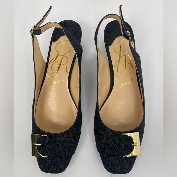 J.Renee Venda Black Closed Toe SlingBack Classic Pumps with Gold Hardware - Picture 2 of 7